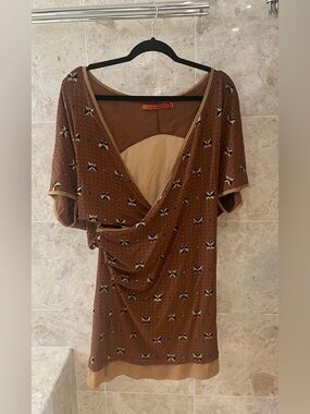 Brown Mini Dress with Bow Print